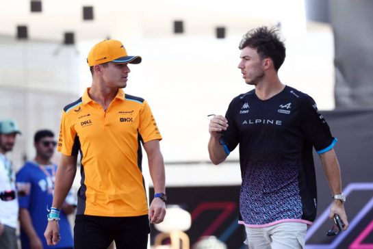 (L to R): Lando Norris (GBR) McLaren with Pierre Gasly (FRA) Alpine F1 Team.
06.10.2023 Formula 1 World Championship, Rd 18, Qatar Grand Prix, Doha, Qatar, Qualifying Day.
- www.xpbimages.com, EMail: requests@xpbimages.com © Copyright: Coates / XPB Images