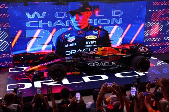 Max Verstappen (NLD) Red Bull Racing celebrates winning his third World Championship in Sprint parc ferme.
07.10.2023. Formula 1 World Championship, Rd 18, Qatar Grand Prix, Doha, Qatar, Sprint Day.
- www.xpbimages.com, EMail: requests@xpbimages.com © Copyright: Batchelor / XPB Images