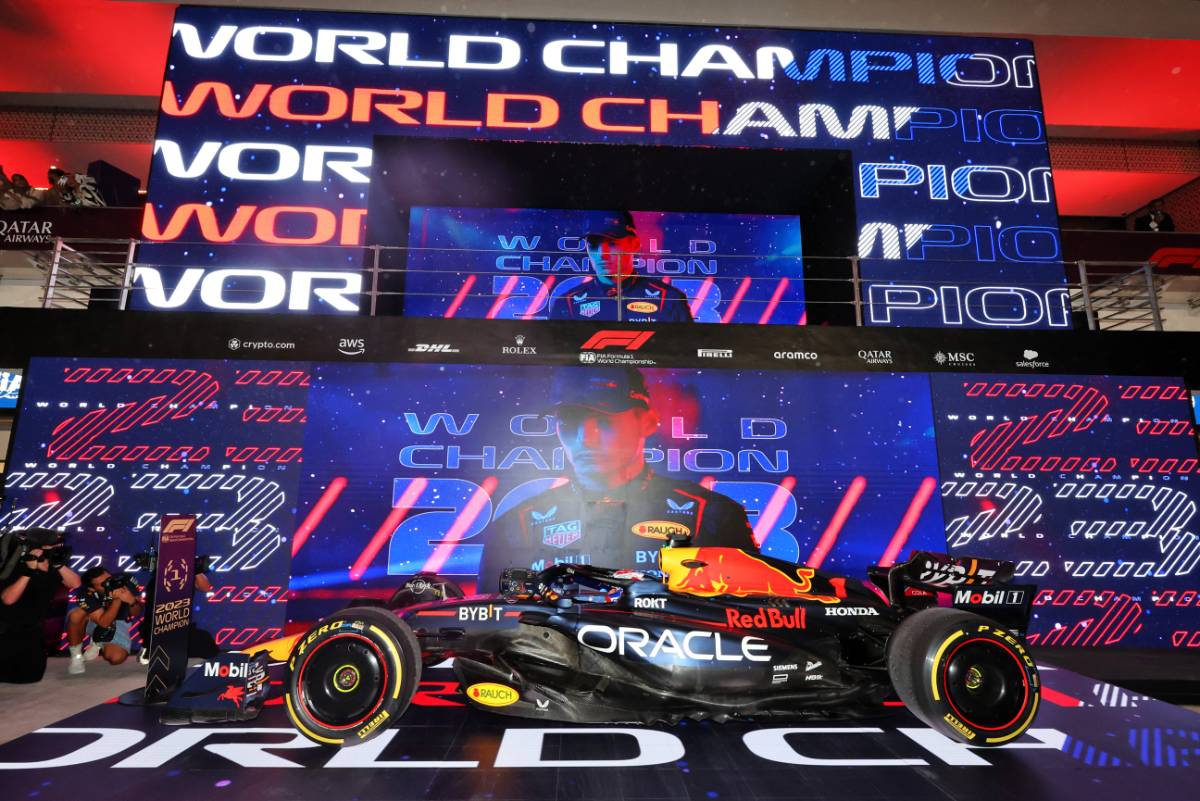 Max Verstappen (NLD) Red Bull Racing RB19 celebrates winning his third World Championship in Sprint parc ferme.
07.10.2023. Formula 1 World Championship, Rd 18, Qatar Grand Prix, Doha, Qatar, Sprint Day.
- www.xpbimages.com, EMail: requests@xpbimages.com © Copyright: Moy / XPB Images