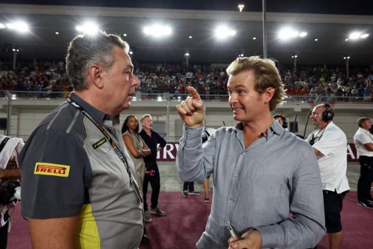 (L to R): Mario Isola (ITA) Pirelli Racing Manager with Nico Rosberg (GER).
07.10.2023. Formula 1 World Championship, Rd 18, Qatar Grand Prix, Doha, Qatar, Sprint Day.
- www.xpbimages.com, EMail: requests@xpbimages.com © Copyright: Moy / XPB Images