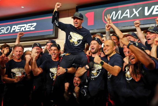 Max Verstappen (NLD) Red Bull Racing celebrates winning his third World Championship with the team.
07.10.2023. Formula 1 World Championship, Rd 18, Qatar Grand Prix, Doha, Qatar, Sprint Day.
- www.xpbimages.com, EMail: requests@xpbimages.com © Copyright: Batchelor / XPB Images