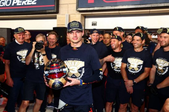 Max Verstappen (NLD) Red Bull Racing celebrates winning his third World Championship with the team.
07.10.2023. Formula 1 World Championship, Rd 18, Qatar Grand Prix, Doha, Qatar, Sprint Day.
- www.xpbimages.com, EMail: requests@xpbimages.com © Copyright: Coates / XPB Images