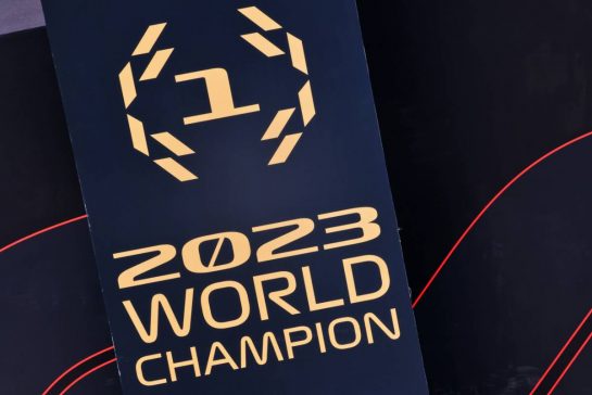 Max Verstappen (NLD) Red Bull Racing - World Champion 2023 board.
08.10.2023. Formula 1 World Championship, Rd 18, Qatar Grand Prix, Doha, Qatar, Race Day.
- www.xpbimages.com, EMail: requests@xpbimages.com © Copyright: Batchelor / XPB Images