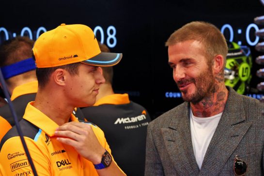 (L to R): Lando Norris (GBR) McLaren with David Beckham (GBR) Former Football Player.
08.10.2023. Formula 1 World Championship, Rd 18, Qatar Grand Prix, Doha, Qatar, Race Day.
- www.xpbimages.com, EMail: requests@xpbimages.com © Copyright: Coates / XPB Images