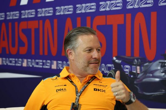 Zak Brown (USA) McLaren Executive Director in the FIA Press Conference.
20.10.2023. Formula 1 World Championship, Rd 19, United States Grand Prix, Austin, Texas, USA, Qualifying Day
- www.xpbimages.com, EMail: requests@xpbimages.com © Copyright: Bearne / XPB Images