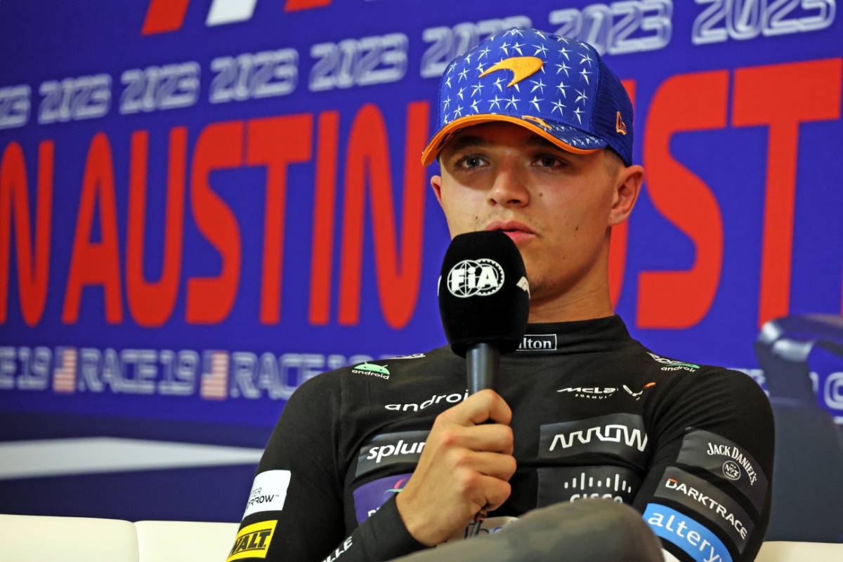 Lando Norris (GBR) McLaren in the post qualifying FIA Press Conference. 20.10.2023. Formula 1 World Championship, Rd 19, United States Grand Prix, Austin, Texas, USA, Qualifying Day - www.xpbimages.com, EMail: requests@xpbimages.com © Copyright: Bearne / XPB Images