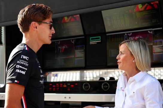 (L to R): George Russell (GBR) Mercedes AMG F1 with Susie Wolff (GBR) F1 Academy Managing Director.
21.10.2023. Formula 1 World Championship, Rd 19, United States Grand Prix, Austin, Texas, USA, Sprint Day.
- www.xpbimages.com, EMail: requests@xpbimages.com © Copyright: Batchelor / XPB Images