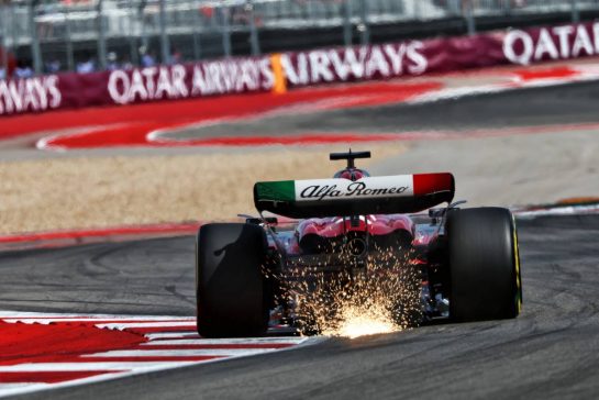 Valtteri Bottas (FIN) Alfa Romeo F1 Team C43 sends sparks flying.
21.10.2023. Formula 1 World Championship, Rd 19, United States Grand Prix, Austin, Texas, USA, Sprint Day.
- www.xpbimages.com, EMail: requests@xpbimages.com © Copyright: Coates / XPB Images