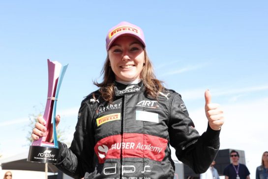 Lena Buhler (SUI) ART celebrates her third position.
21.10.2023. F1 Academy, Rd 7, Race 1, Austin, Texas, USA.
- www.xpbimages.com, EMail: requests@xpbimages.com © Copyright: Bearne / XPB Images