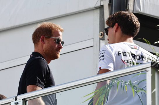(L to R): Prince Harry (GBR) Duke of Sussex with George Russell (GBR) Mercedes AMG F1.
22.10.2023. Formula 1 World Championship, Rd 19, United States Grand Prix, Austin, Texas, USA, Race Day.
- www.xpbimages.com, EMail: requests@xpbimages.com © Copyright: Batchelor / XPB Images