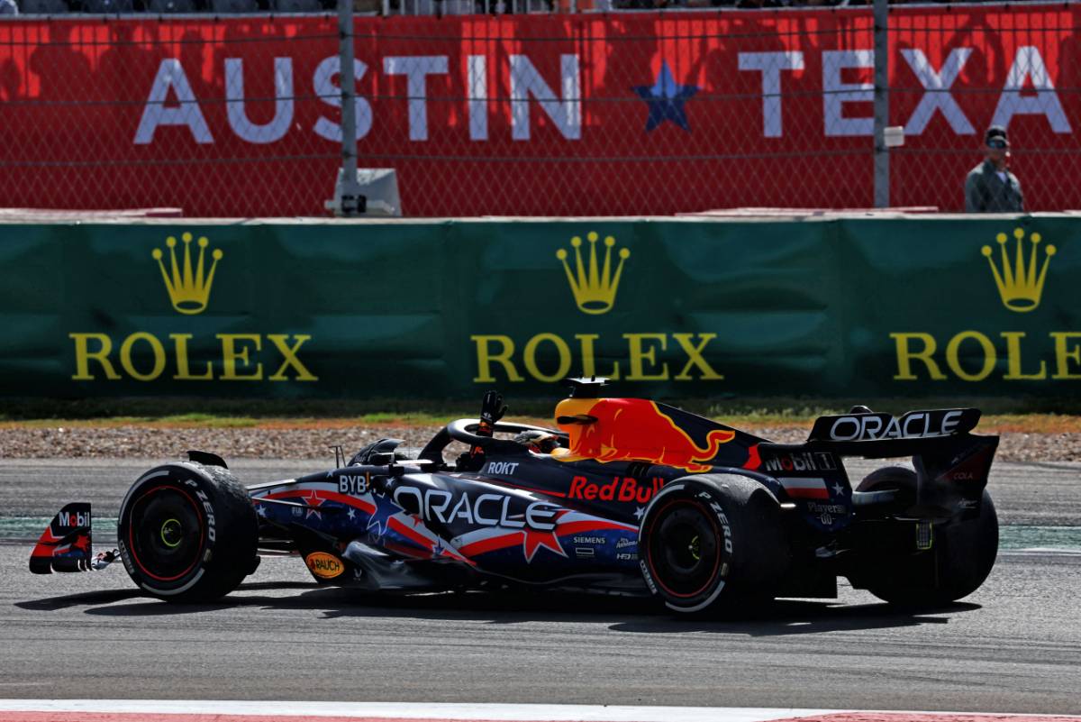 Race winner Max Verstappen (NLD) Red Bull Racing RB19 celebrates at the end of the race. 22.10.2023. Formula 1 World Championship, Rd 19, United States Grand Prix, Austin, Texas, USA, Race Day. - www.xpbimages.com, EMail: requests@xpbimages.com © Copyright: Coates / XPB Images