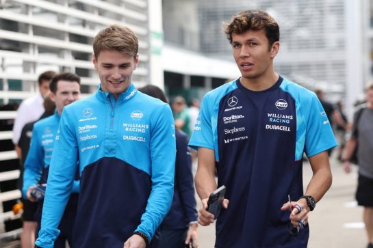 (L to R): Logan Sargeant (USA) Williams Racing with team mate Alexander Albon (THA) Williams Racing.
27.10.2023. Formula 1 World Championship, Rd 20, Mexican Grand Prix, Mexico City, Mexico, Practice Day.
- www.xpbimages.com, EMail: requests@xpbimages.com © Copyright: Bearne / XPB Images
