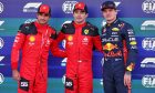 Qualifying top three in parc ferme (L to R): Carlos Sainz Jr (ESP) Ferrari, second; Charles Leclerc (MON) Ferrari, pole position; Max Verstappen (NLD) Red Bull Racing, third. 28.10.2023. Formula 1 World Championship, Rd 20, Mexican Grand Prix, Mexico City, Mexico, Qualifying Day. - www.xpbimages.com, EMail: requests@xpbimages.com © Copyright: Bearne / XPB Images