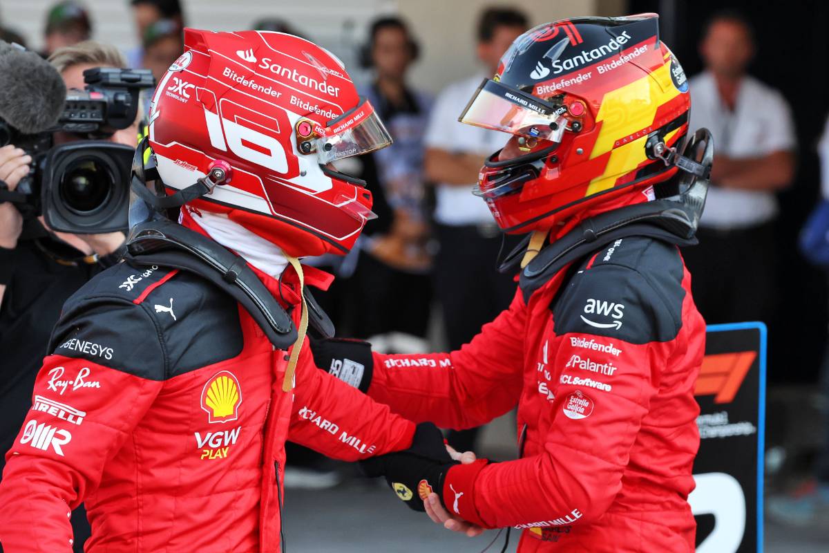 (L to R): Charles Leclerc (MON) Ferrari celebrates his pole position in qualifying parc ferme with second placed team mate Carlos Sainz Jr (ESP) Ferrari.
28.10.2023. Formula 1 World Championship, Rd 20, Mexican Grand Prix, Mexico City, Mexico, Qualifying Day.
- www.xpbimages.com, EMail: requests@xpbimages.com © Copyright: Bearne / XPB Images