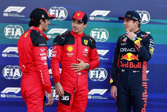 Qualifying top three in parc ferme (L to R): Carlos Sainz Jr (ESP) Ferrari, second; Charles Leclerc (MON) Ferrari, pole position; Max Verstappen (NLD) Red Bull Racing, third.
28.10.2023. Formula 1 World Championship, Rd 20, Mexican Grand Prix, Mexico City, Mexico, Qualifying Day.
- www.xpbimages.com, EMail: requests@xpbimages.com © Copyright: Moy / XPB Images