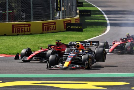 (L to R): Charles Leclerc (MON) Ferrari SF-23 and Sergio Perez (MEX) Red Bull Racing RB19 - crash at the start of the race.
29.10.2023. Formula 1 World Championship, Rd 20, Mexican Grand Prix, Mexico City, Mexico, Race Day.
- www.xpbimages.com, EMail: requests@xpbimages.com © Copyright: Bearne / XPB Images