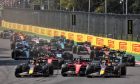 (L to R): Max Verstappen (NLD) Red Bull Racing RB19; Charles Leclerc (MON) Ferrari SF-23; and Sergio Perez (MEX) Red Bull Racing RB19 - crash at the start of the race. 29.10.2023. Formula 1 World Championship, Rd 20, Mexican Grand Prix, Mexico City, Mexico, Race Day. - www.xpbimages.com, EMail: requests@xpbimages.com © Copyright: Bearne / XPB Images