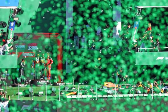 The podium (L to R): Lewis Hamilton (GBR) Mercedes AMG F1, second; Max Verstappen (NLD) Red Bull Racing, race winner; Richard Wolverson (GBR) Red Bull Racing Performance Engineer; Charles Leclerc (MON) Ferrari, third.
29.10.2023. Formula 1 World Championship, Rd 20, Mexican Grand Prix, Mexico City, Mexico, Race Day.
- www.xpbimages.com, EMail: requests@xpbimages.com © Copyright: Bearne / XPB Images