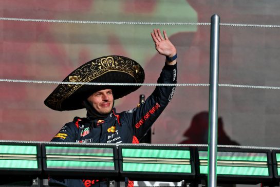 Race winner Max Verstappen (NLD) Red Bull Racing celebrates on the podium.
29.10.2023. Formula 1 World Championship, Rd 20, Mexican Grand Prix, Mexico City, Mexico, Race Day.
- www.xpbimages.com, EMail: requests@xpbimages.com © Copyright: Moy / XPB Images