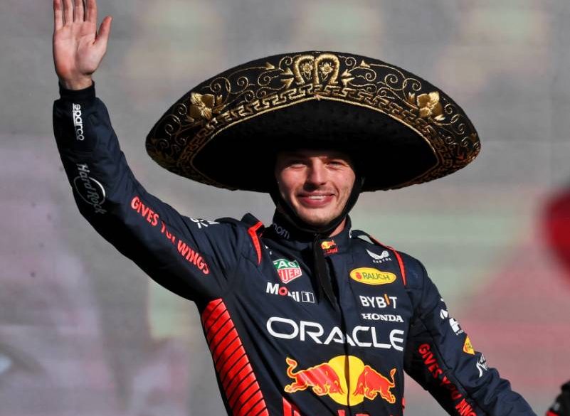 Race winner Max Verstappen (NLD) Red Bull Racing celebrates on the podium. 29.10.2023. Formula 1 World Championship, Rd 20, Mexican Grand Prix, Mexico City, Mexico, Race Day. - www.xpbimages.com, EMail: requests@xpbimages.com © Copyright: Moy / XPB Images