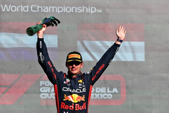 Race winner Max Verstappen (NLD) Red Bull Racing celebrates on the podium.
29.10.2023. Formula 1 World Championship, Rd 20, Mexican Grand Prix, Mexico City, Mexico, Race Day.
- www.xpbimages.com, EMail: requests@xpbimages.com © Copyright: Moy / XPB Images