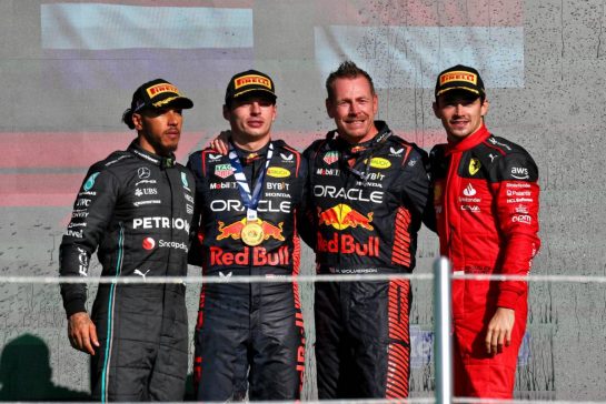 The podium (L to R): Lewis Hamilton (GBR) Mercedes AMG F1, second; Max Verstappen (NLD) Red Bull Racing, race winner; Richard Wolverson (GBR) Red Bull Racing Performance Engineer; Charles Leclerc (MON) Ferrari, third.
29.10.2023. Formula 1 World Championship, Rd 20, Mexican Grand Prix, Mexico City, Mexico, Race Day.
- www.xpbimages.com, EMail: requests@xpbimages.com © Copyright: Moy / XPB Images