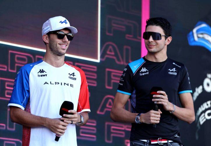 (L to R): Pierre Gasly (FRA) Alpine F1 Team and Esteban Ocon (FRA) Alpine F1 Team on the FanZone Stage. 21.10.2023. Formula 1 World Championship, Rd 19, United States Grand Prix, Austin, Texas, USA, Sprint Day. - www.xpbimages.com, EMail: requests@xpbimages.com © Copyright: Moy / XPB Images
