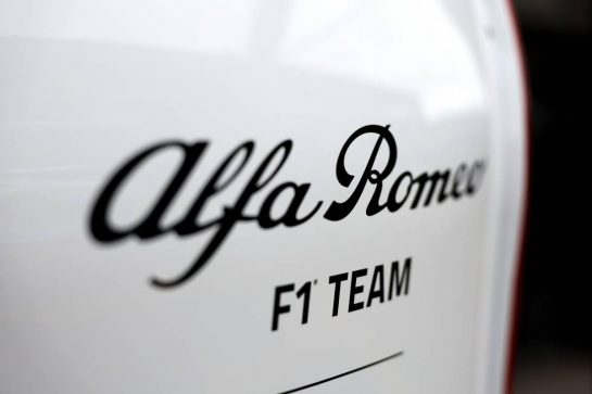 Alfa Romeo F1 Team logo.
02.11.2023. Formula 1 World Championship, Rd 21, Brazilian Grand Prix, Sao Paulo, Brazil, Preparation Day.
- www.xpbimages.com, EMail: requests@xpbimages.com © Copyright: Staley / XPB Images