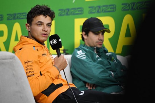 Lando Norris (GBR) McLaren in the FIA Press Conference.
02.11.2023. Formula 1 World Championship, Rd 21, Brazilian Grand Prix, Sao Paulo, Brazil, Preparation Day.
- www.xpbimages.com, EMail: requests@xpbimages.com © Copyright: Price / XPB Images
