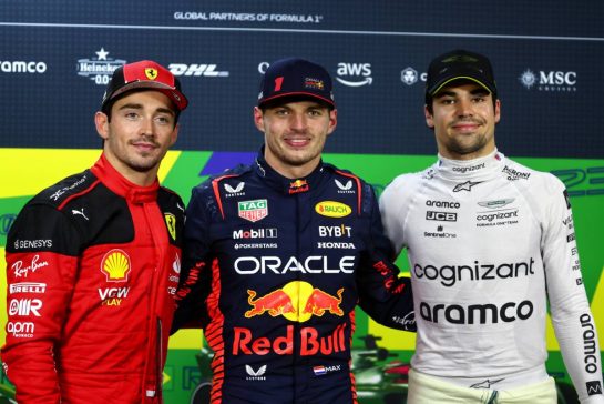 Qualifying top three in the FIA Press Conference (L to R): Charles Leclerc (MON) Ferrari, second; Max Verstappen (NLD) Red Bull Racing, pole position; lspt, third.
03.11.2023. Formula 1 World Championship, Rd 21, Brazilian Grand Prix, Sao Paulo, Brazil, Qualifying Day.
- www.xpbimages.com, EMail: requests@xpbimages.com © Copyright: Batchelor / XPB Images