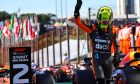 Lando Norris (GBR) McLaren celebrates his second position in Sprint parc ferme. 04.11.2023. Formula 1 World Championship, Rd 21, Brazilian Grand Prix, Sao Paulo, Brazil, Sprint Day. - www.xpbimages.com, EMail: requests@xpbimages.com © Copyright: Batchelor / XPB Images