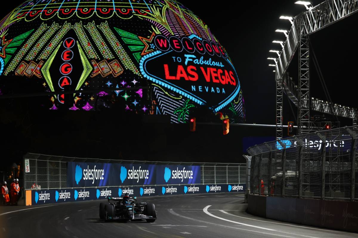 George Russell (GBR) Mercedes AMG F1 W14. 16.11.2023. Formula 1 World Championship, Rd 22, Las Vegas Grand Prix, Las Vegas, Nevada, USA, Practice Day. - www.xpbimages.com, EMail: requests@xpbimages.com © Copyright: Coates / XPB Images