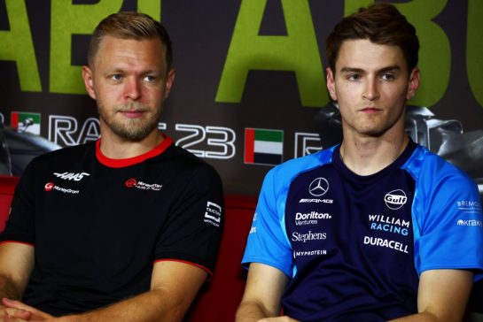 (L to R): Kevin Magnussen (DEN) Haas F1 Team and Logan Sargeant (USA) Williams Racing in the FIA Press Conference.
23.11.2023. Formula 1 World Championship, Rd 23, Abu Dhabi Grand Prix, Yas Marina Circuit, Abu Dhabi, Preparation Day.
- www.xpbimages.com, EMail: requests@xpbimages.com © Copyright: Batchelor / XPB Images