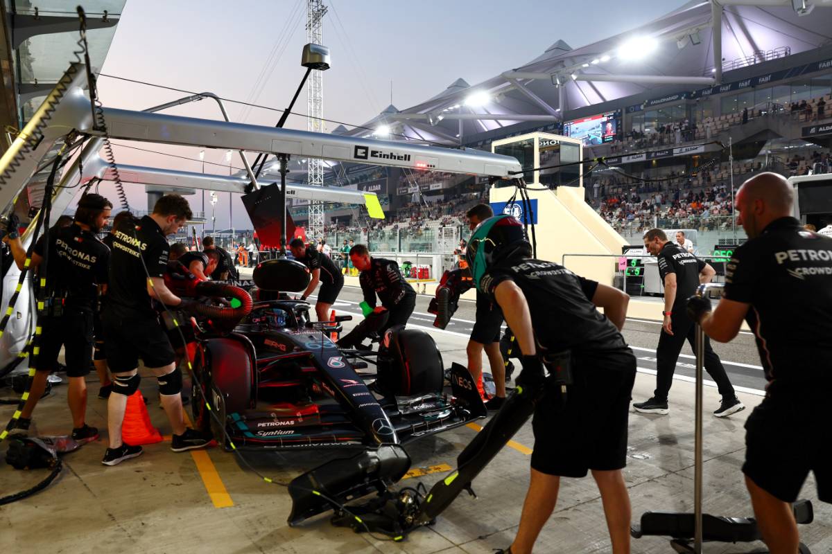 George Russell (GBR) Mercedes AMG F1 W14 in the pits.
24.11.2023. Formula 1 World Championship, Rd 23, Abu Dhabi Grand Prix, Yas Marina Circuit, Abu Dhabi, Practice Day.
- www.xpbimages.com, EMail: requests@xpbimages.com © Copyright: Batchelor / XPB Images