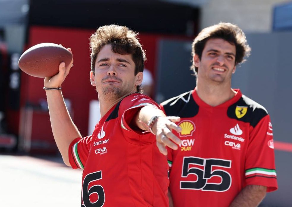 (L to R): Charles Leclerc (MON) Ferrari and team mate Carlos Sainz Jr (ESP) Ferrari. 19.10.2023. Formula 1 World Championship, Rd 19, United States Grand Prix, Austin, Texas, USA, Preparation Day. - www.xpbimages.com, EMail: requests@xpbimages.com © Copyright: Moy / XPB Images
