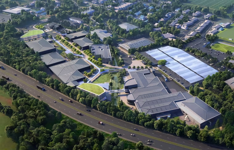 Mercedes modelling of plans to expand and revamp its main technology campus at Brackley. © Mercedes