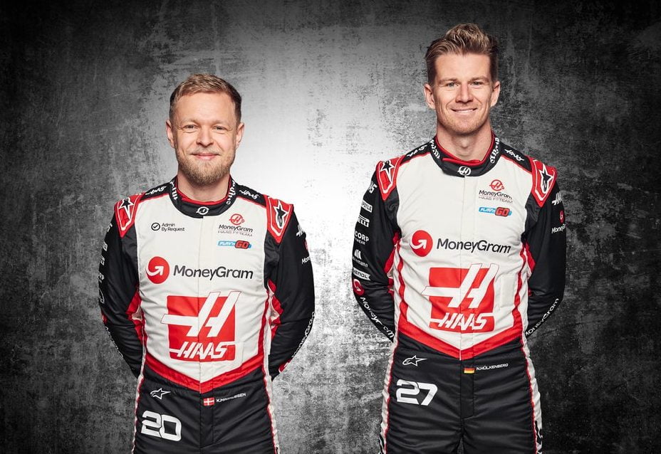 Nico Hulkenberg and Kevin Magnussen - Haas livery launch - February 2024 - © Haas F1 Team