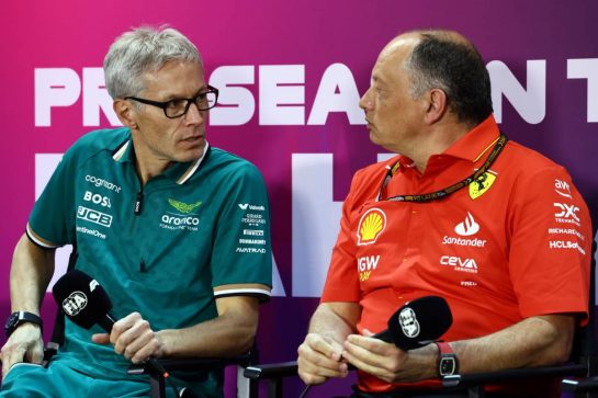 (L to R): Mike Krack (LUX) Aston Martin F1 Team, Team Principal and Frederic Vasseur (FRA) Ferrari Team Principal in the FIA Press Conference.
21.02.2024. Formula 1 Testing, Sakhir, Bahrain, Day One.
- www.xpbimages.com, EMail: requests@xpbimages.com © Copyright: Charniaux / XPB Images