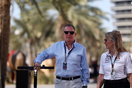 (L to R): Martin Brundle (GBR) Sky Sports Commentator with Jayne Poole (GBR) Mercedes AMG F1 Advisor.
28.02.2024. Formula 1 World Championship, Rd 1, Bahrain Grand Prix, Sakhir, Bahrain, Preparation Day.
- www.xpbimages.com, EMail: requests@xpbimages.com © Copyright: Batchelor / XPB Images