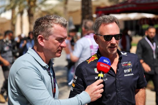 (L to R): Craig Slater (GBR) Sky Sports F1 Reporter with Christian Horner (GBR) Red Bull Racing Team Principal.
29.02.2024. Formula 1 World Championship, Rd 1, Bahrain Grand Prix, Sakhir, Bahrain, Practice Day
- www.xpbimages.com, EMail: requests@xpbimages.com © Copyright: Staley / XPB Images