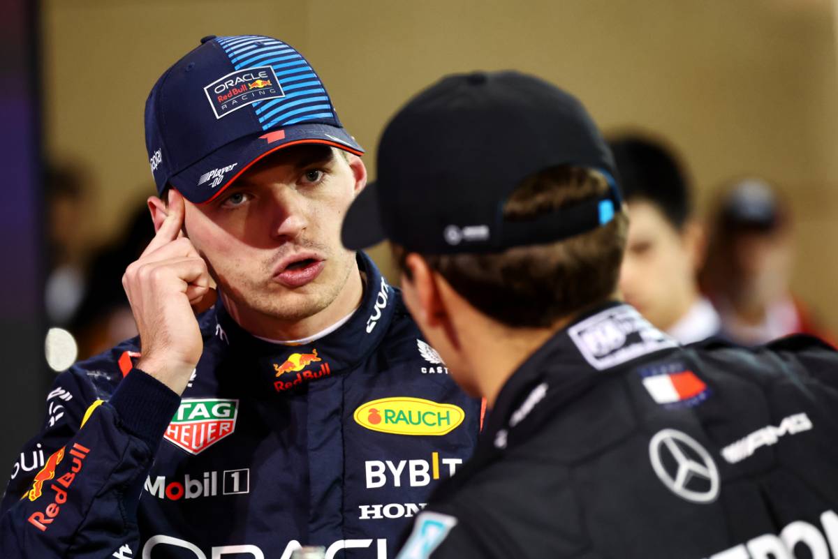 Max Verstappen (NLD) Red Bull Racing with George Russell (GBR) Mercedes AMG F1 in qualifying parc ferme.
01.03.2024. Formula 1 World Championship, Rd 1, Bahrain Grand Prix, Sakhir, Bahrain, Qualifying Day.
- www.xpbimages.com, EMail: requests@xpbimages.com © Copyright: Batchelor / XPB Images