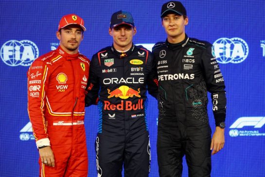 Qualifying top three in parc ferme (L to R): Charles Leclerc (MON) Ferrari, second; Max Verstappen (NLD) Red Bull Racing, pole position; George Russell (GBR) Mercedes AMG F1, third.
01.03.2024. Formula 1 World Championship, Rd 1, Bahrain Grand Prix, Sakhir, Bahrain, Qualifying Day.
- www.xpbimages.com, EMail: requests@xpbimages.com © Copyright: Batchelor / XPB Images
