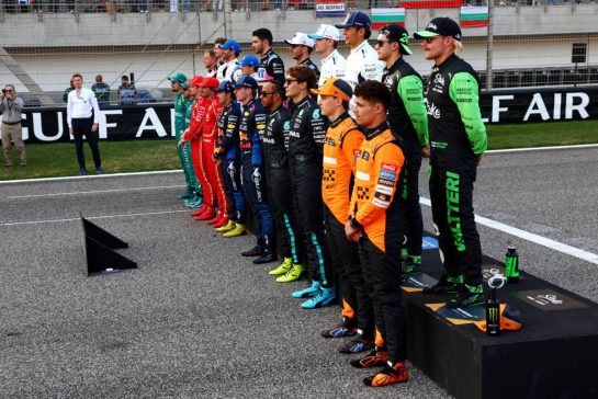 Drivers' Class of 2024 group photograph.
02.03.2024. Formula 1 World Championship, Rd 1, Bahrain Grand Prix, Sakhir, Bahrain, Race Day.
- www.xpbimages.com, EMail: requests@xpbimages.com © Copyright: Batchelor / XPB Images