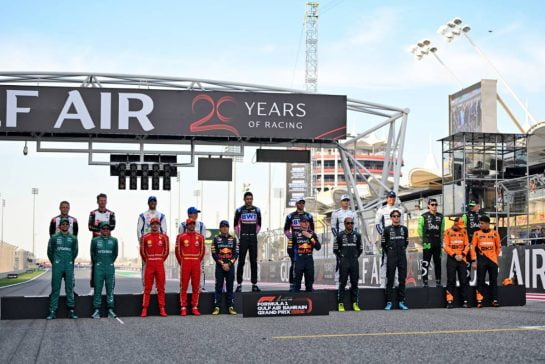 Drivers' Class of 2024 group photograph.
02.03.2024. Formula 1 World Championship, Rd 1, Bahrain Grand Prix, Sakhir, Bahrain, Race Day.
- www.xpbimages.com, EMail: requests@xpbimages.com © Copyright: Price / XPB Images