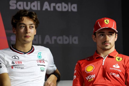 (L to R): George Russell (GBR) Mercedes AMG F1 and Charles Leclerc (MON) Ferrari in the FIA Press Conference.
06.03.2024. Formula 1 World Championship, Rd 2, Saudi Arabian Grand Prix, Jeddah, Saudi Arabia, Preparation Day.
- www.xpbimages.com, EMail: requests@xpbimages.com © Copyright: Bearne / XPB Images