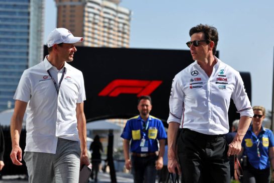 (L to R): Alex Wurz (AUT) GPDA Chairman with Toto Wolff (GER) Mercedes AMG F1 Shareholder and Executive Director.
07.03.2024. Formula 1 World Championship, Rd 2, Saudi Arabian Grand Prix, Jeddah, Saudi Arabia, Practice Day.
- www.xpbimages.com, EMail: requests@xpbimages.com © Copyright: Moy / XPB Images