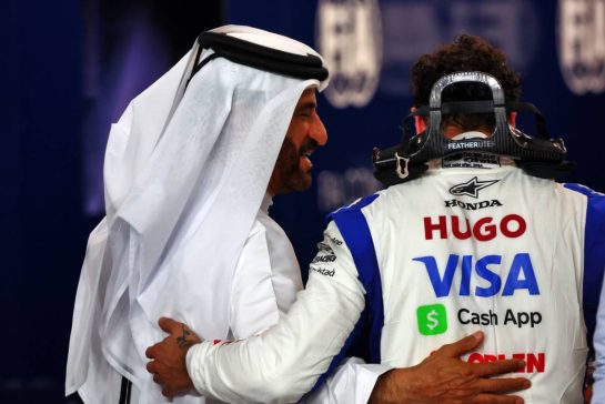 (L to R): Mohammed Bin Sulayem (UAE) FIA President with Daniel Ricciardo (AUS) RB.
08.03.2024. Formula 1 World Championship, Rd 2, Saudi Arabian Grand Prix, Jeddah, Saudi Arabia, Qualifying Day.
- www.xpbimages.com, EMail: requests@xpbimages.com © Copyright: Batchelor / XPB Images