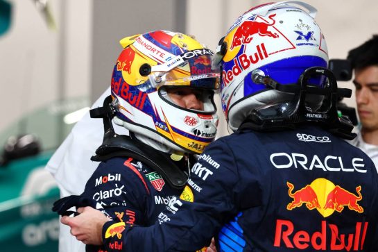 (L to R): Sergio Perez (MEX) Red Bull Racing with team mate and pole sitter Max Verstappen (NLD) Red Bull Racing in qualifying parc ferme.
08.03.2024. Formula 1 World Championship, Rd 2, Saudi Arabian Grand Prix, Jeddah, Saudi Arabia, Qualifying Day.
- www.xpbimages.com, EMail: requests@xpbimages.com © Copyright: Batchelor / XPB Images