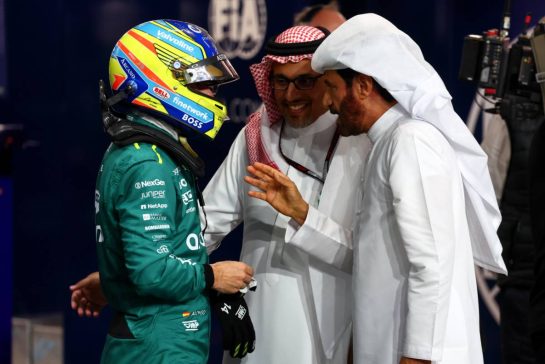 (L to R): Fernando Alonso (ESP) Aston Martin F1 Team with Prince Khalid Bin Sultan Al Faisal (KSA) President of the Saudi Automobile and Motorcycle Federation and Mohammed Bin Sulayem (UAE) FIA President in qualifying parc ferme.
08.03.2024. Formula 1 World Championship, Rd 2, Saudi Arabian Grand Prix, Jeddah, Saudi Arabia, Qualifying Day.
- www.xpbimages.com, EMail: requests@xpbimages.com © Copyright: Batchelor / XPB Images