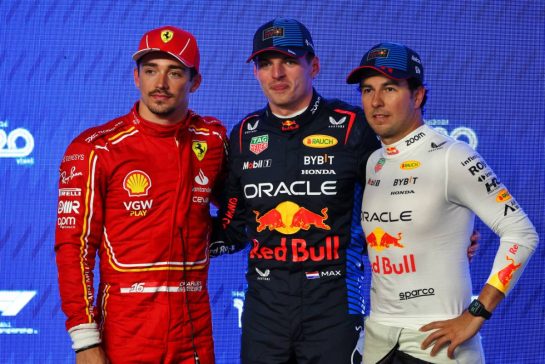 Qualifying top three in parc ferme (L to R): Charles Leclerc (MON) Ferrari, second; Max Verstappen (NLD) Red Bull Racing, pole position; Fernando Alonso (ESP) Aston Martin F1 Team, third.
08.03.2024. Formula 1 World Championship, Rd 2, Saudi Arabian Grand Prix, Jeddah, Saudi Arabia, Qualifying Day.
- www.xpbimages.com, EMail: requests@xpbimages.com © Copyright: Batchelor / XPB Images